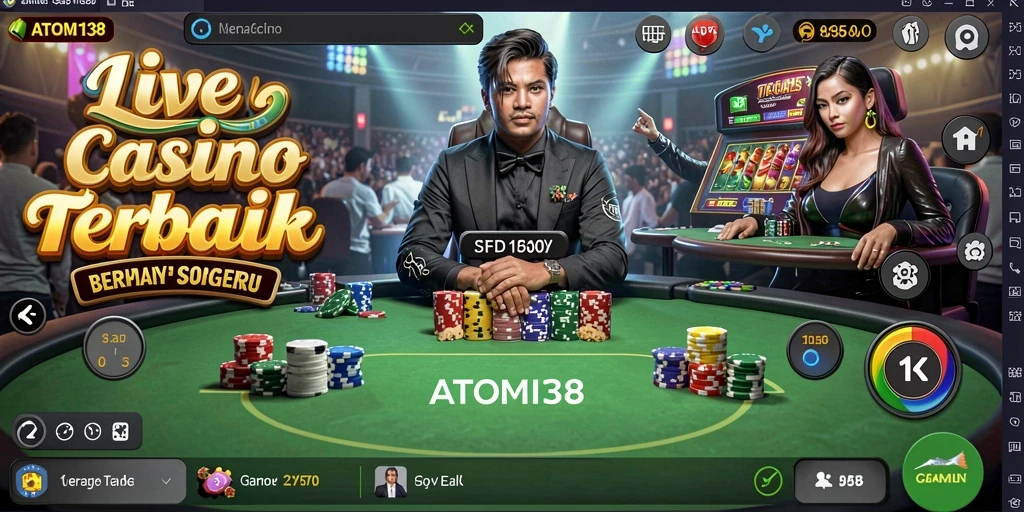Screenshot ATOM138 menampilkan dealer langsung dan gameplay seru di Live Casino.