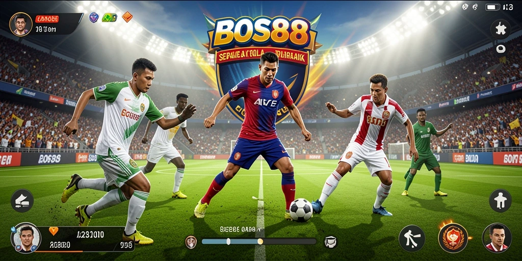 Tampilan gameplay asli BOS88 dengan aksi sepak bola yang mendebarkan.