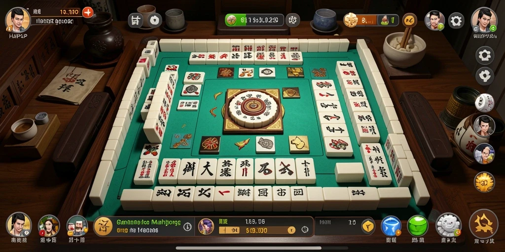 Tampilan gameplay seru dari HARAPJP dengan ubin Mahjong yang berwarna-warni.