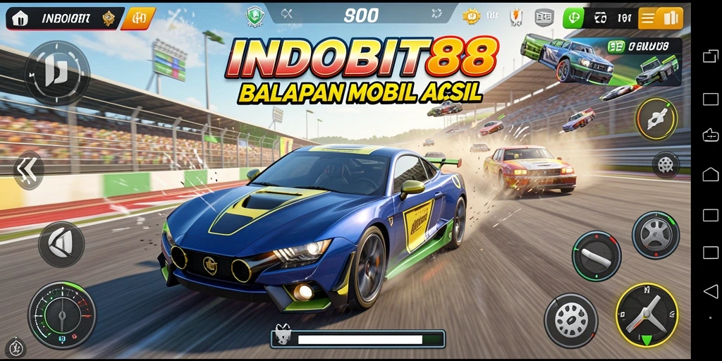 Screenshot menampilkan aksi balapan mendebarkan di INDOBIT88.