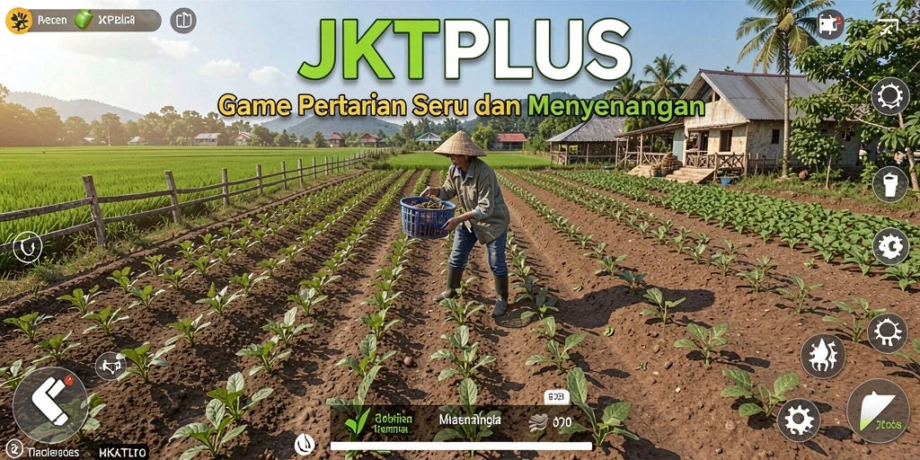 Tampilan gameplay JKTPLUS yang menampilkan kesibukan pertanian.