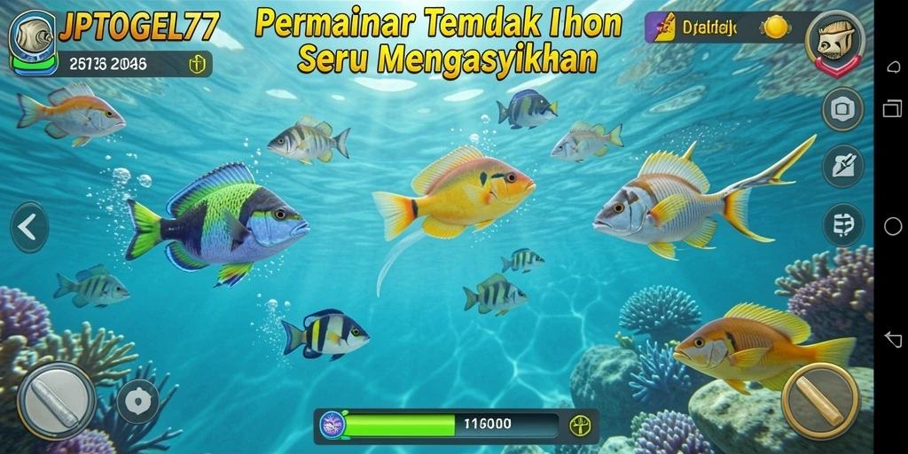Screenshot gameplay <strong>JPTOGEL77</strong> dengan ikan-ikan renang yang menantang untuk ditembak.