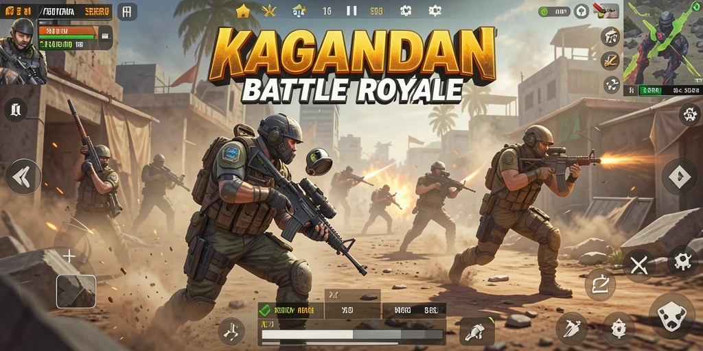 Screenshot utama KAGANDAN menampilkan aksi seru dan dinamis dalam pertempuran Battle Royale.