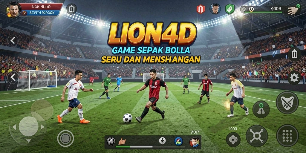 Screenshot game LION4D menunjukkan aksi intens dalam pertandingan sepak bola.