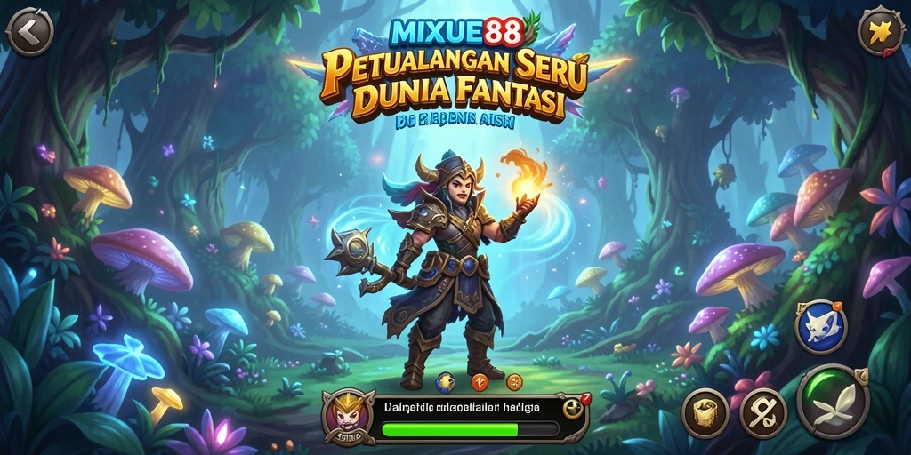 Tangkapan layar gameplay MIXUE88 menampilkan karakter utama bertarung dengan monster di hutan misterius.