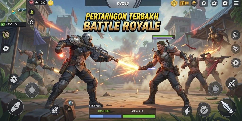 Screenshot gameplay OVO99 yang penuh aksi dalam Battle Royale.