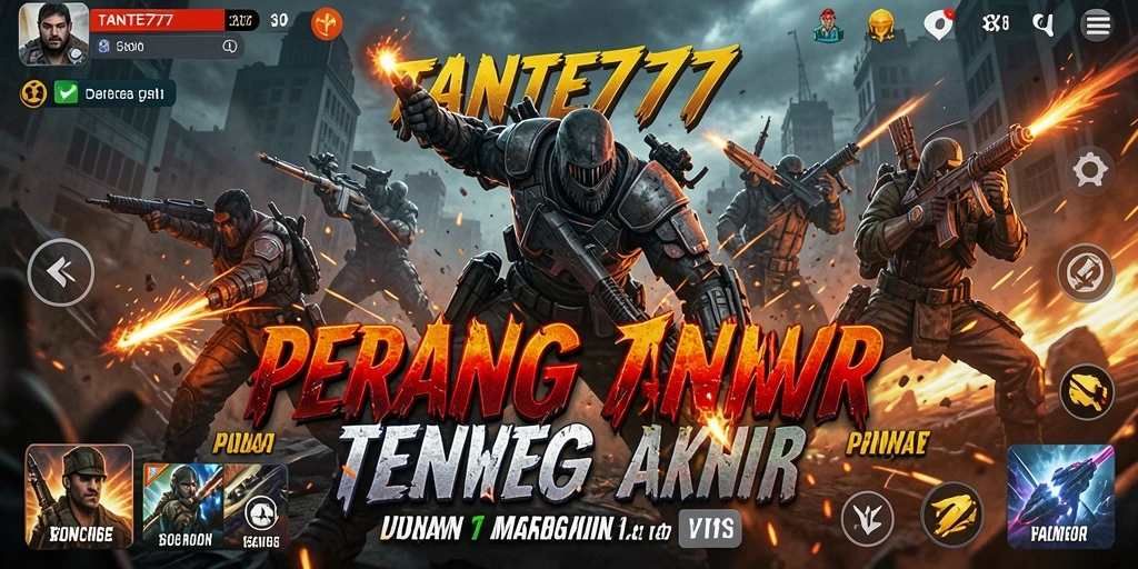 Screenshot utama gameplay TANTE777 menampilkan aksi perang yang intens.