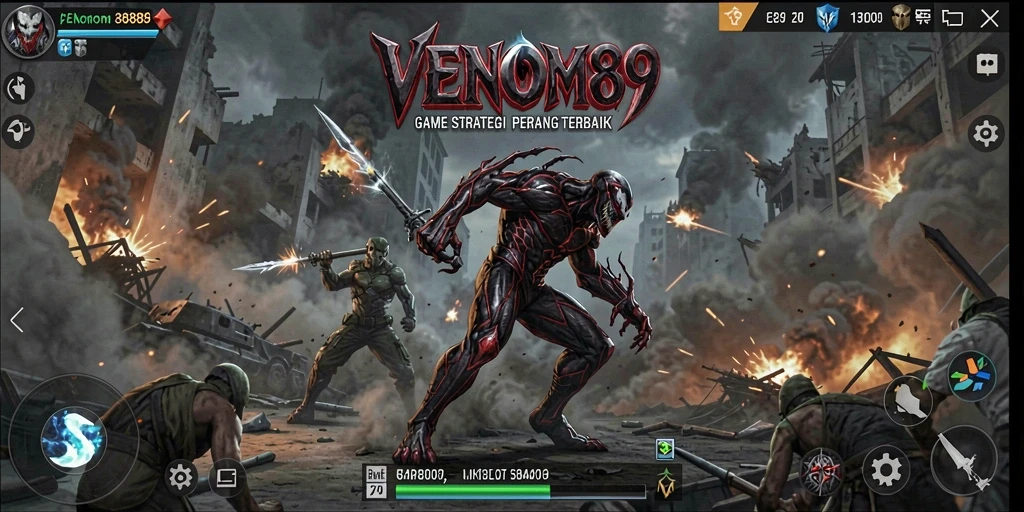 Screenshot menunjukkan aksi intens di medan perang VENOM889.